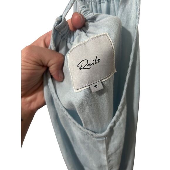 Rails Blue Chambray High Neckline Cinched Waist Romper Size XS Coastal Beachy - Picture 5 of 7